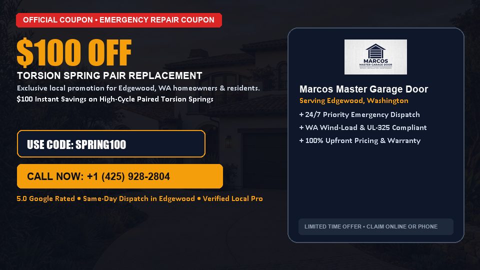 Marcos Master Garage Door $100 OFF Dual Torsion Spring Replacement in Edgewood, WA