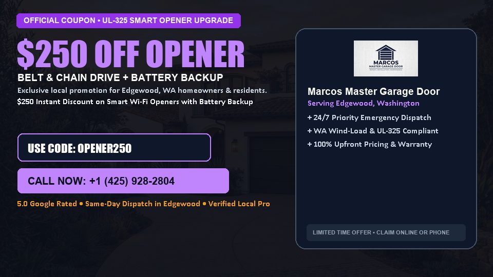 Marcos Master Garage Door $250 OFF Premium LiftMaster Opener Installation in Edgewood, WA